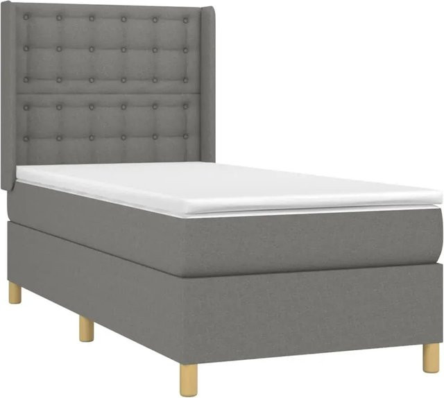 vidaXL Boxspringbett mit Matratze in Dunkelgrau, Hybridbett mit LED-Unterbettbeleuchtung und USB-Ladeport, B/T: 100 x 200 cm - Bild 1
