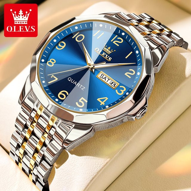 OLEVS Armbanduhr Edelstahl, Quarz, Gold, Herren - Bild 1