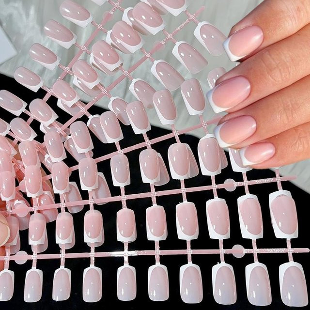 HotPress French-Tip Kunstnägel, 120 Stück, Mittellange Quadratische Aufklebenägel, Bunt, Glänzend - Bild 1