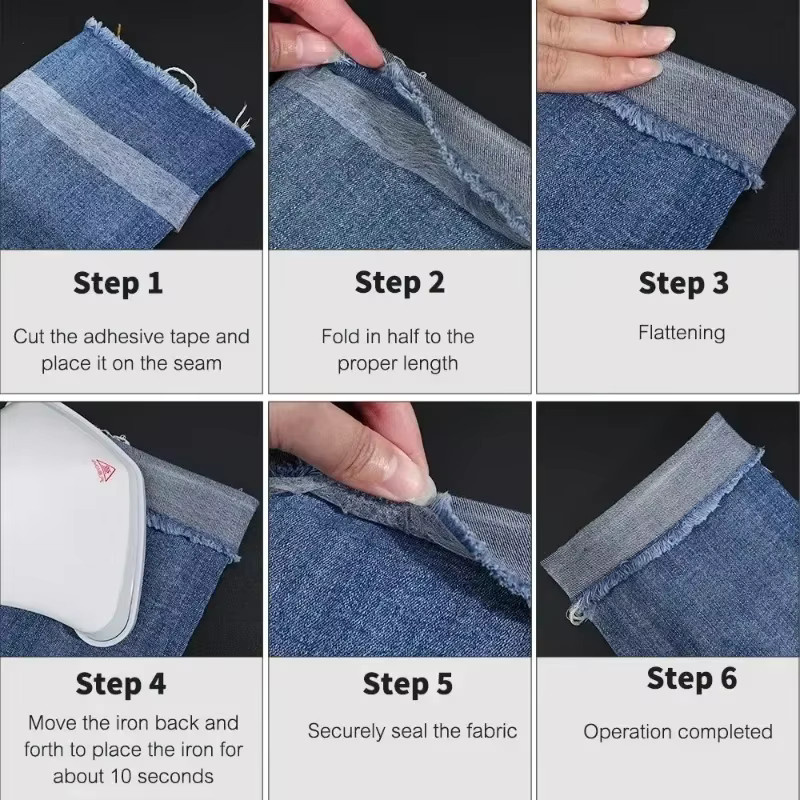 Selbstklebendes doppelseitiges Stoffband zum Aufbügeln für Hosen und Kleidung, Weiß, B/T/H: 60,0 x 10,0 x 1,0 cm - Bild 6