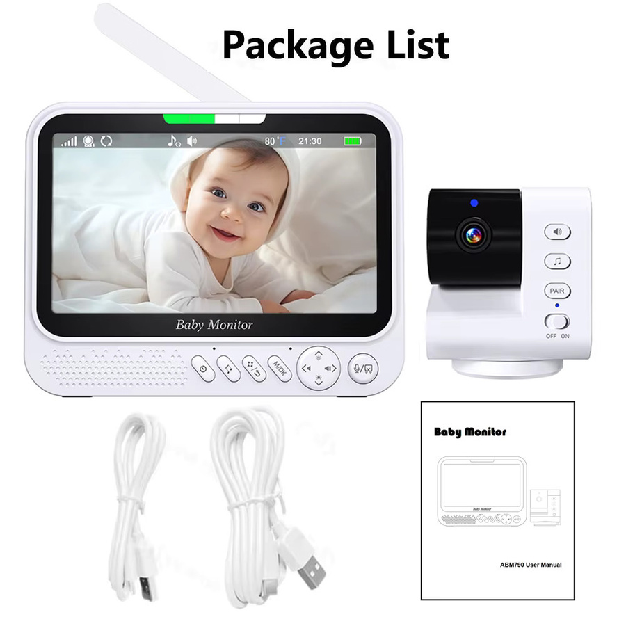 Cdycam Video-Babyphone mit 7-Zoll-Bildschirm, 720P Auflösung, Nachtsicht, Zwei-Wege-Audio und 5000 mAh Akku, Weiß - Bild 2