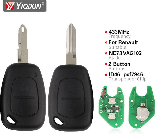 YIQIXIN Remote-Autoschlüssel für Renault Master Traffic Vivaro Kangoo Movano Transit, Farbe: Schwarz, ID46 PCF7946 Chip, 433 MHz - Bild 1