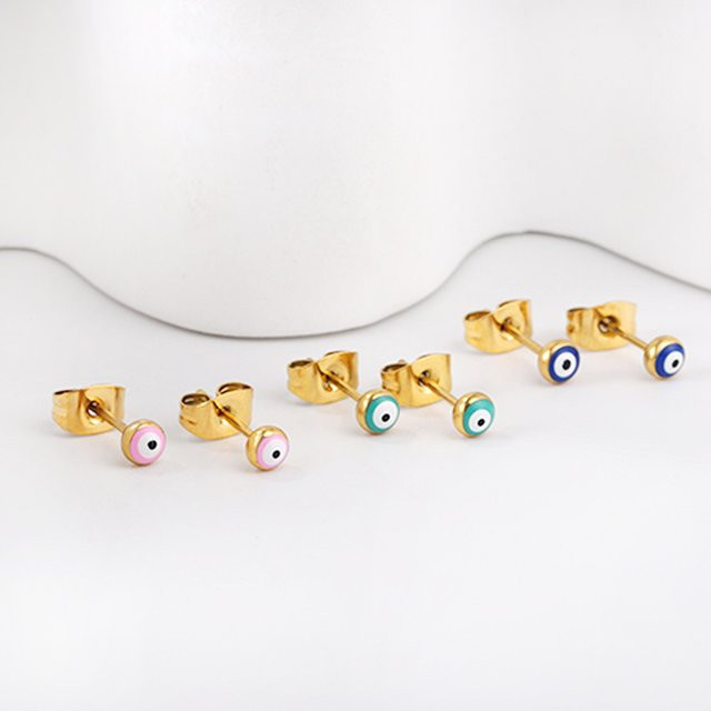 LUXUKISSKIDS Ohrstecker, Edelstahl, vergoldet, Evil Eye, Unisex - Bild 1