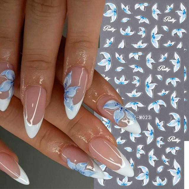 Full Beauty Nagelkunst-Aufkleber, Hibiskusblüten, blau und weiß, 2 Stück - Bild 1