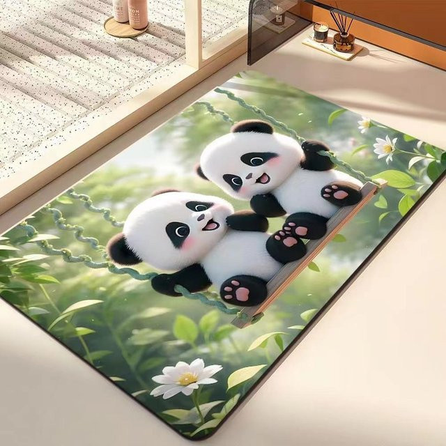 Niedliche Panda Badezimmer Bodenmatte aus Kieselgur, rutschfest und schnelltrocknend, weiß, B/T: 50 x 30 cm - Bild 1