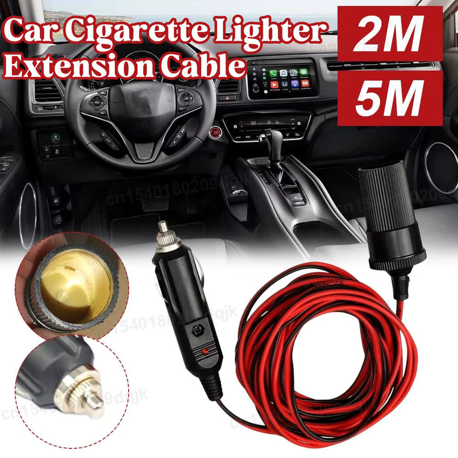 Auto Zigarrenanzünder Verlängerungskabel mit Anzeige und LED-Licht, 12/24V Adapterkabel für Stecker zu Buchse, Farbe: Schwarz - Bild 2