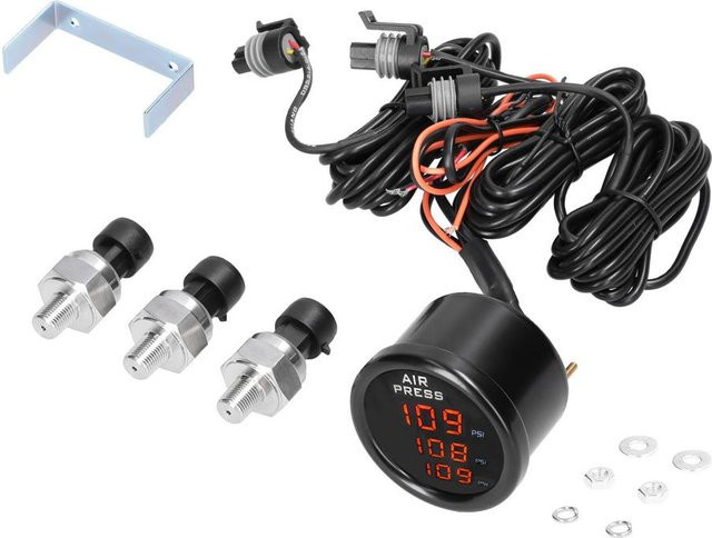 VehicleKit Digitales LED-Luftfederungsmessgerät mit dreifacher Luftdruckanzeige bis 220 PSI und 3 18NPT-Sensoren in Schwarz - Bild 1