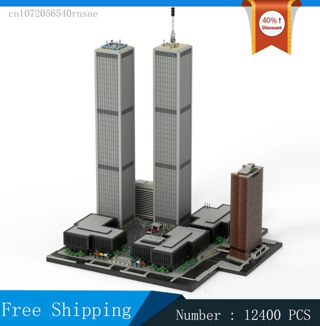 MOCBUILDING Architekturmodell World Trade Center City Street View Bausteine Set in Grau im Maßstab 1:650 als kreativer DIY-Bausatz aus Kunststoff - Bild 1