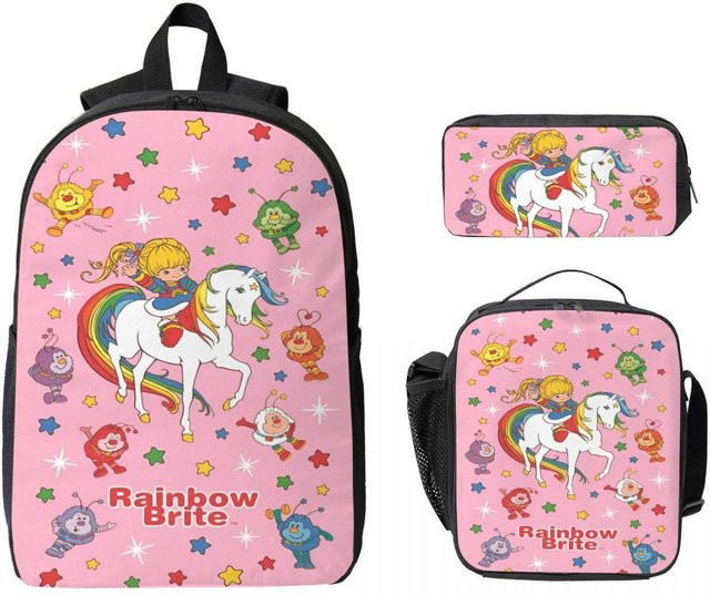 Brite Merch Regenbogen Rucksack-Set für Kinder mit Federmäppchen und Brotdose, 3-teilig, Mehrfarbig/Pink - Bild 1