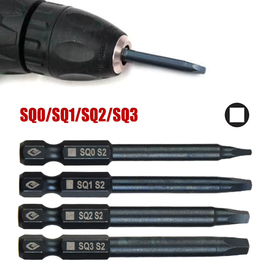 Vibratite 4er Set Magnetische Quadratische Schraubendreher Bits SQ0 SQ1 SQ2 mit 1/4 Zoll Schaft in Schwarz - Bild 2