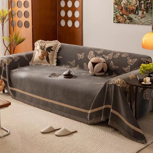 Doppelseitiges Chenille-Sofabezugtuch von Super Six für alle Jahreszeiten, Sofaüberwurf mit floralem Ornament, B/B: 180 x 130 cm - Bild 1