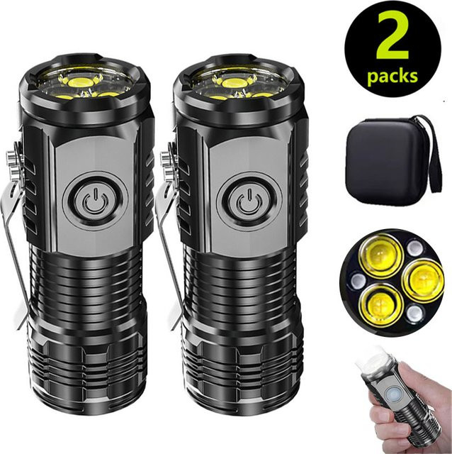 Heinast Mini-3LED-Taschenlampe in Schwarz mit Stiftclip, wiederaufladbarer LED-Notfallscheinwerfer und wasserdichtem Design - Bild 1