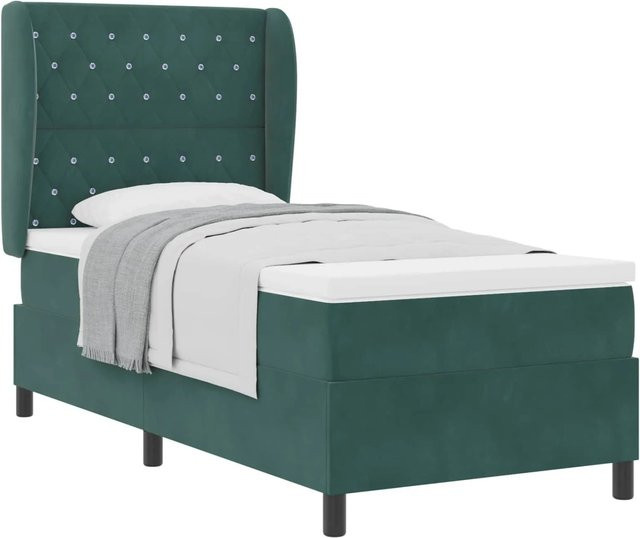 vidaXL Boxspringbett mit Matratze und Taschenfederkern in Dunkelgrün, B/T: 90 x 190 cm - Bild 1