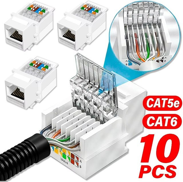 VORILYNEX CAT6 Ethernet Keystone-Adapter mit Kristallkopf für Wandadapter und Patchpanels, Weiß - Bild 1