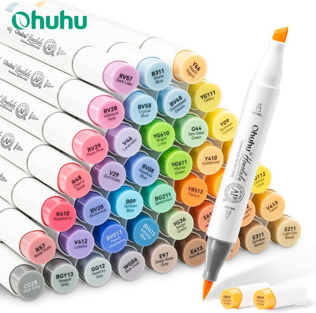 Ohuhu Honolulu Alkohol-Kunstmarker Set mit 48 Farben und Doppelspitzen, nachfüllbare Markierungsstifte für Schule und Kunst - Bild 1
