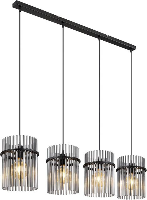 Globo Hängeleuchte Gorley Pendelleuchte aus Metall und Glas in Schwarz und Transparent, 4-flammig, E27, B/H/L: 20 x 140 x 110 cm - Bild 1