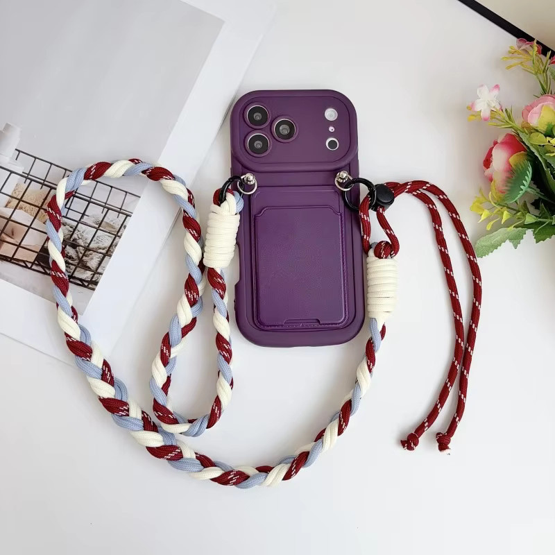 EHUIDE iPhone Hülle mit geflochtenem Lanyard und Kartenhalter in Braun, stoßfestes Phone Case für iOS - Bild 3