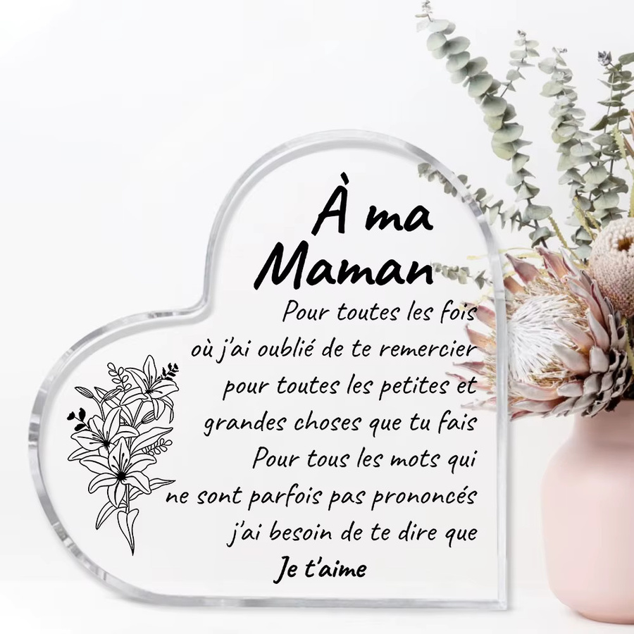Französisches Metallschild À Ma Maman von CIFBUY mit Herz- und Blumenmotiv in Weiß als Wanddekoration - Bild 1