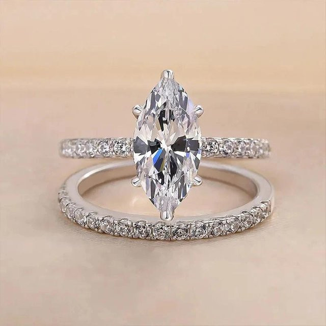 CAOSHI Ring-Set, Messing, Zirkonia, Silber, Damen - Bild 1