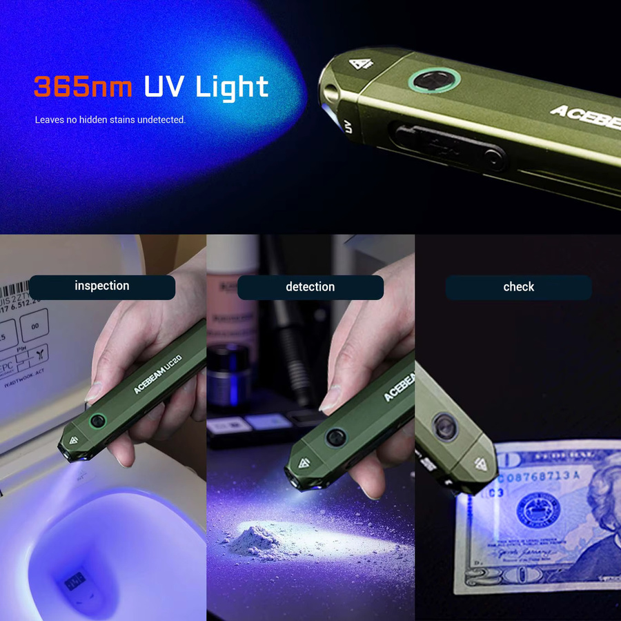 ACEBEAM UC20 wiederaufladbare LED-Taschenlampe mit 1000 Lumen, weißem Licht, rotem Licht und UV-Funktion - Bild 4