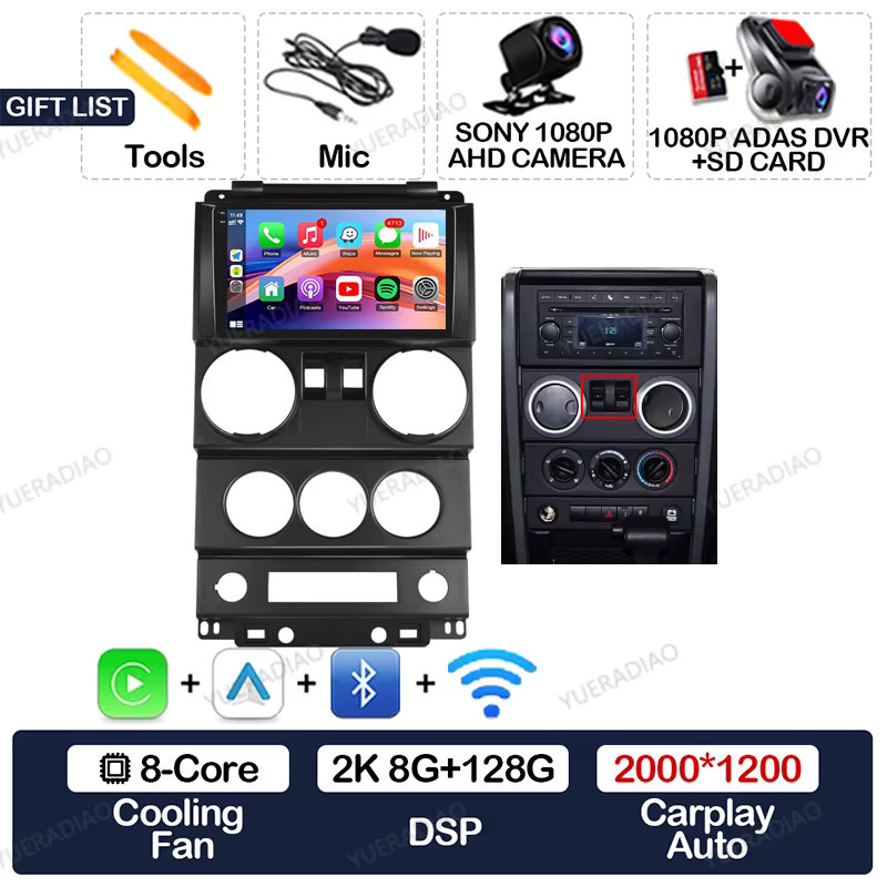 Android 17 Autoradio für Jeep Wrangler Unlimited 3 JK 2008 - 2010 mit Carplay, Multimedia Videoplayer, Mirror Link und Bluetooth in Schwarz - Bild 7