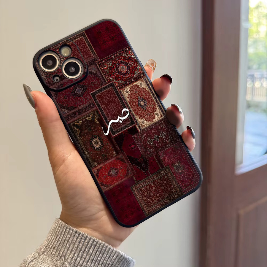 Rote Handyhülle mit islamischem Teppich-Collagenmuster für iPhone 17 16 15 14 13 12 11 Pro Max Plus, sturzsicher und stoßfest - Bild 3