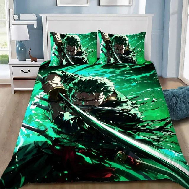Lodestar Anime Bettwäscheset One Piece mit Luffy Motiv, 3-teilig, Farbe: Grün, B/H: 210 x 210 cm - Bild 1