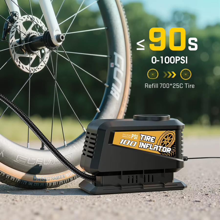 Carsun Tragbarer Luftkompressor 12 V in Schwarz mit 100 psi als Schnell aufblasbares Reifenmessgerät für Autos, Motorräder und Bälle - Bild 3