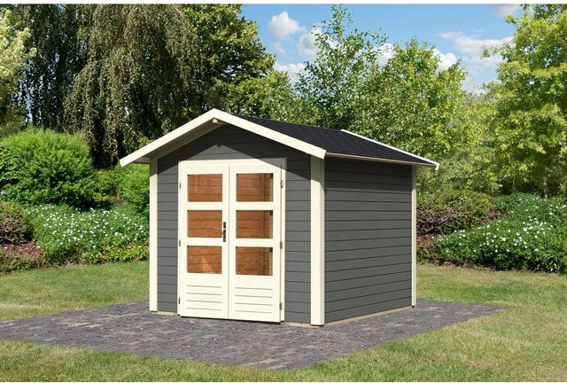 Karibu Holz-Gartenhaus Tessin in Terragrau mit Boden und Dachschindeln, B/T: 240 x 240 cm - Bild 1
