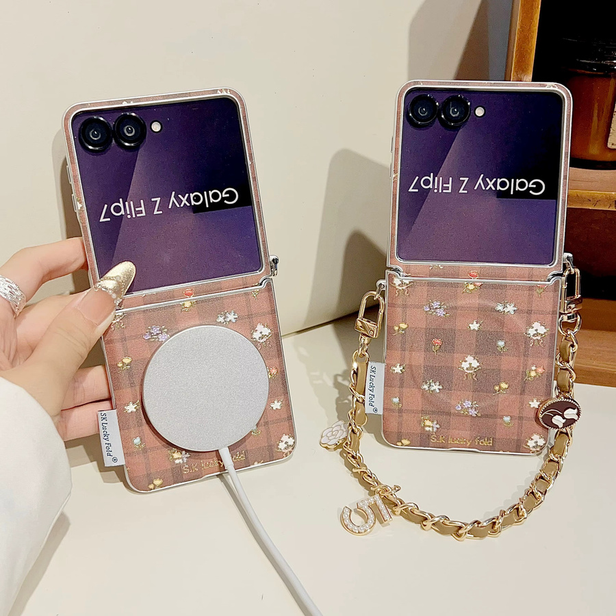 Glitzernde magnetische Handyhülle mit Handschlaufe und silbernem Rand für Samsung Galaxy Z Flip 7 FE, Galaxy Z Flip 6 oder Galaxy Z Flip 5 in Silber oder Braun - Bild 2