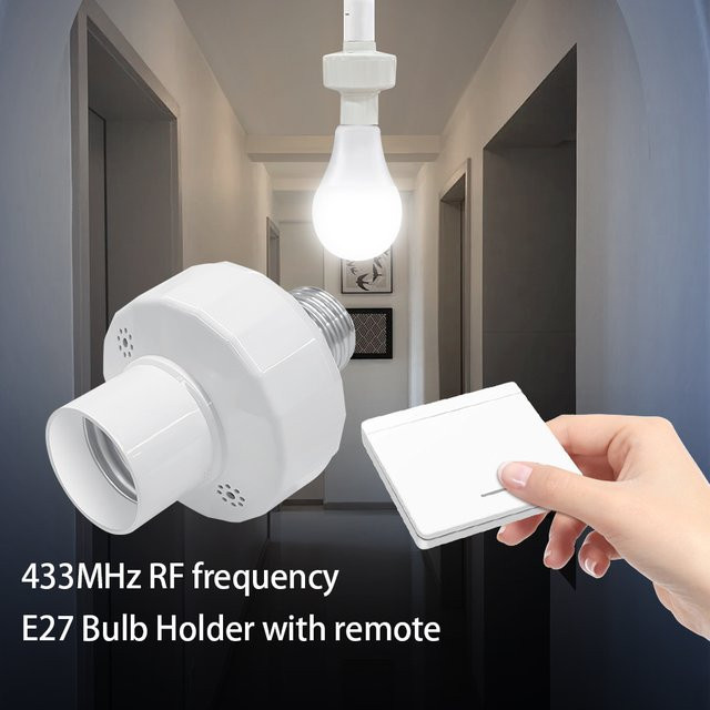 Intelligenter Lichtschalter mit RF 433 MHz Fernbedienung und LED-Lampenfassung E27/E26 in Weiß - Bild 1