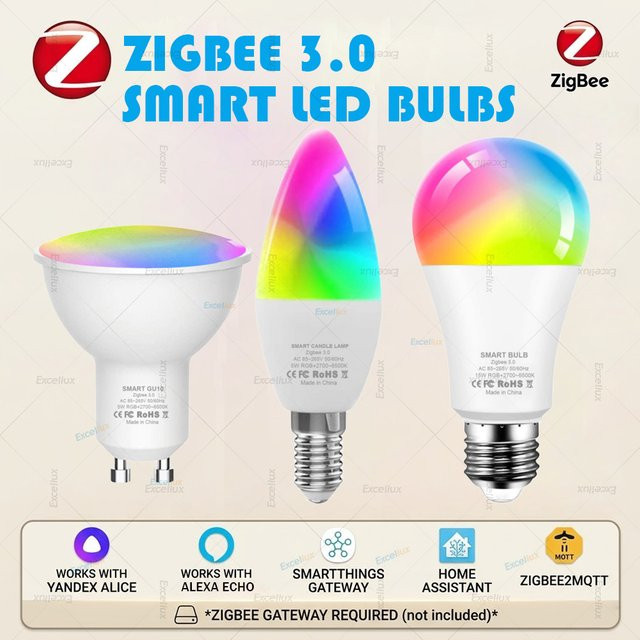 Excellux Zigbee 3.0 Smart LED-Glühbirne RGBCW, kompatibel mit Alexa und Home Assistant, Mehrfarbig - Bild 1