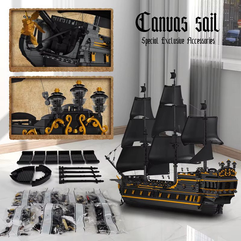 Mould King Das Große Schwarze Perlen-Modell Piratenschiff, Baustein-Set - Bild 3