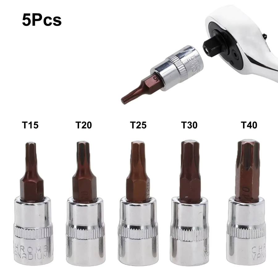 Rafford 5-teiliges Torx-Schraubendreher-Bit-Set mit 1/4 Zoll Antrieb, Innensechskant, Farben: Silber, Größen: T15, T20, T25, T30, T40 - Bild 3