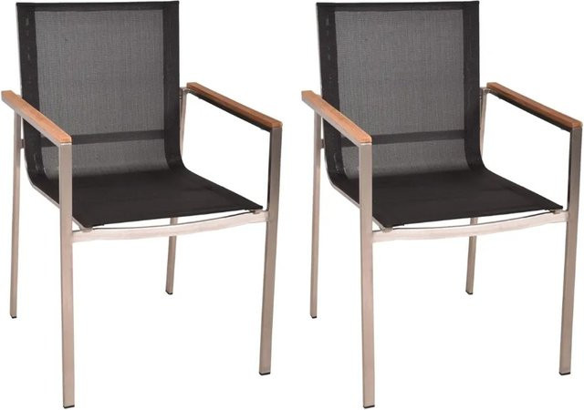 DELUKE Gartenstuhl RITA 2er Set aus Teakholz und Edelstahl in Natur, stapelbare Outdoor Essstühle mit Textilene-Gewebe - Bild 1