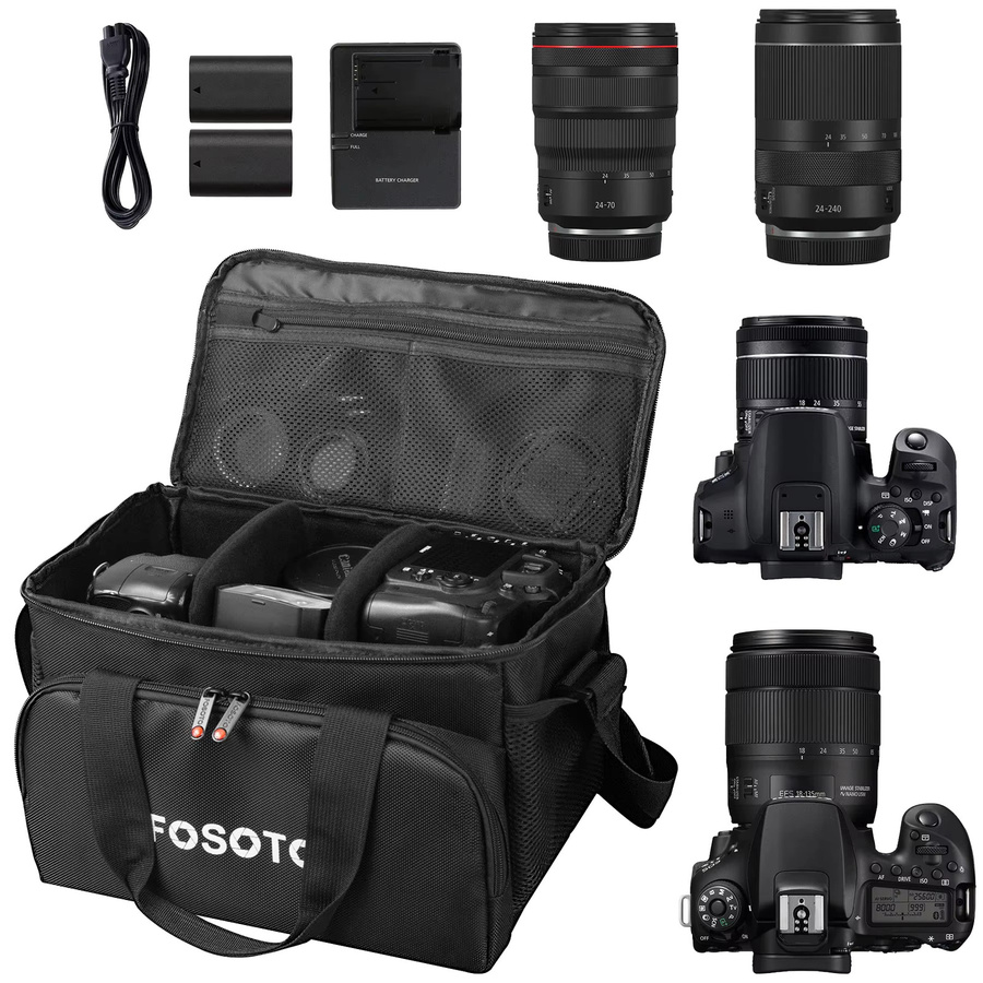 Fosoto Tragbare professionelle Kameratasche in Schwarz für Sony A6000, Sony A7 III und Nikon Instax - Bild 3