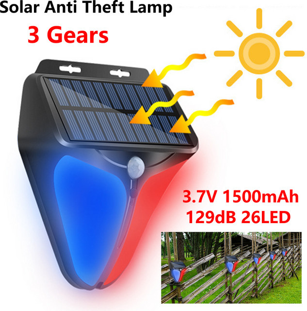 VODOOL Solar-Diebstahlschutzlampe mit Bewegungsmelder und LED-Blitz in Schwarz - Bild 1