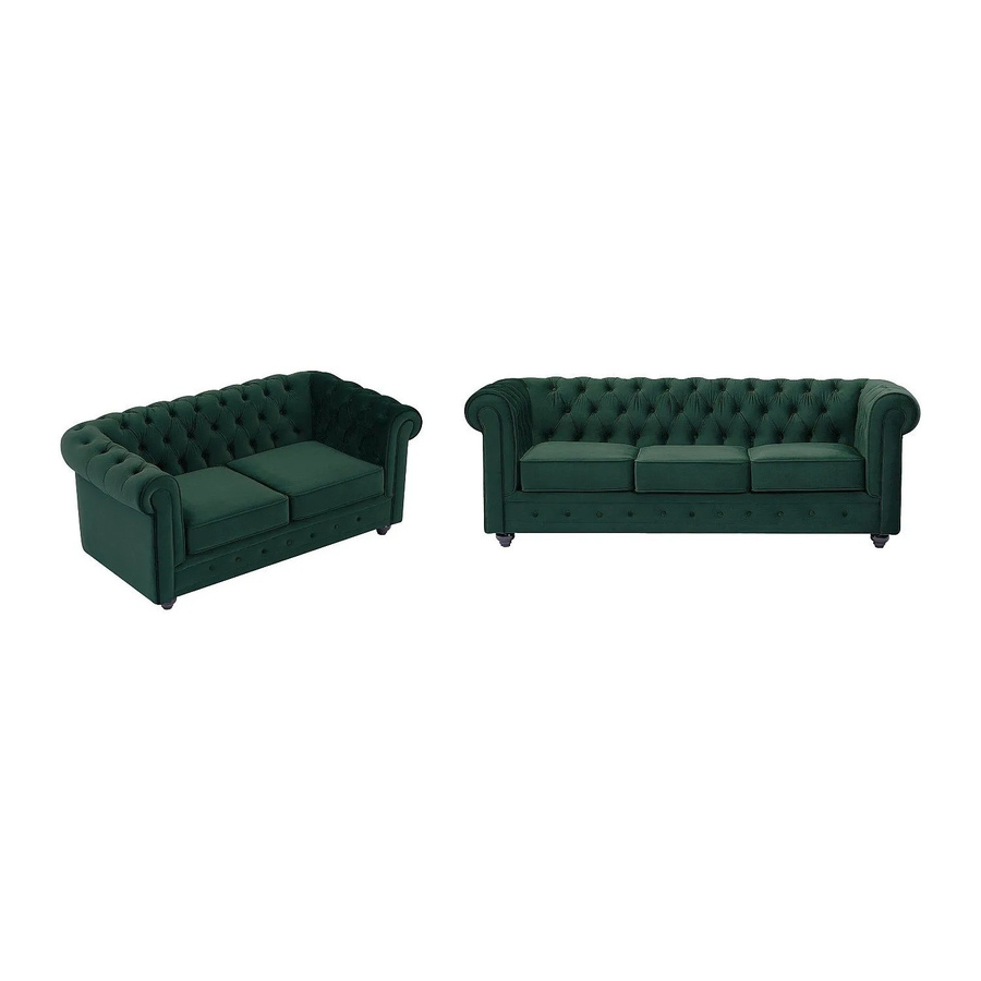 Vente-unique Chesterfield Couchgarnitur aus Samt in Grün, bestehend aus einem 3-Sitzer und einem 2-Sitzer, Breite: 205 cm, Tiefe: 165 cm - Bild 2