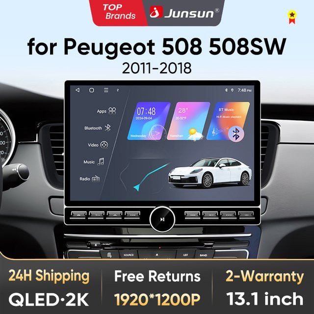 Junsun QLED Wireless CarPlay Android Auto Autoradio für Peugeot 508 SW 2011-2014 in Schwarz mit 13,1 Zoll Display, GPS, Bluetooth und DSP - Bild 1