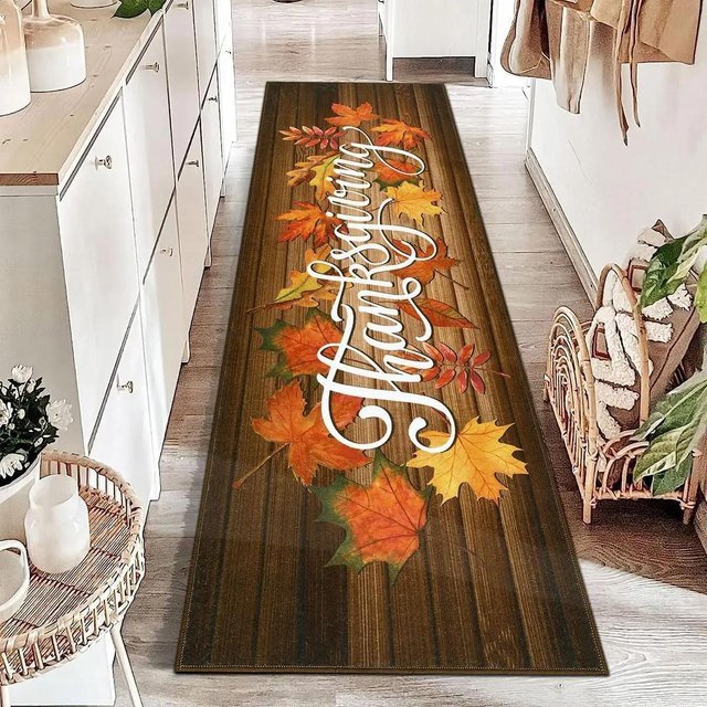 Rutschfester Herbst-Teppich mit Kürbis-Motiv in Grau, Waschbarer Bereichsteppich für Flur, Wohnzimmer oder Schlafzimmer, B/T: 60 x 40 cm - Bild 1