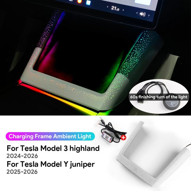 LED Kabelloses Lade-Rahmenlicht Grand Starry Atmosphere Trim für Tesla Model Y Juniper und Model 3 Highland RGB Star Sky S&L - Bild 1