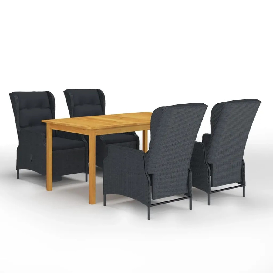 vidaXL 5-tlg Garten-Essgruppe aus Akazien-Massivholz und PE-Rattan in Anthrazit, B/T/H: 90 x 74 x 90 cm - Bild 2