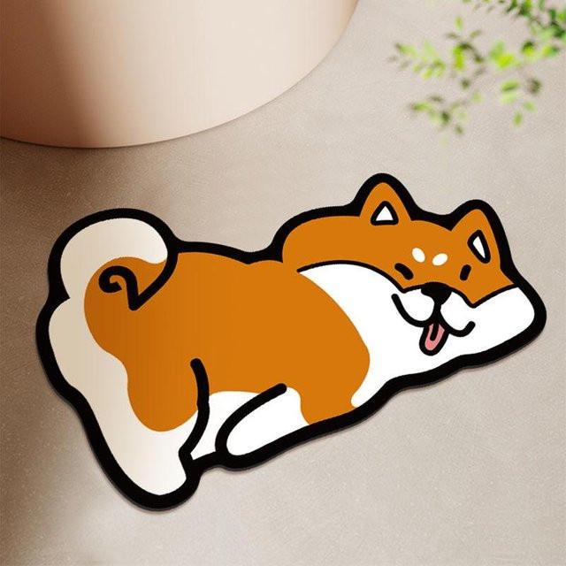 Saugfähige Badezimmer-Fußmatte mit Cartoon Shiba Inu Motiv, rutschfest, Farbe: Orange, B/T: 60 x 40 cm - Bild 1