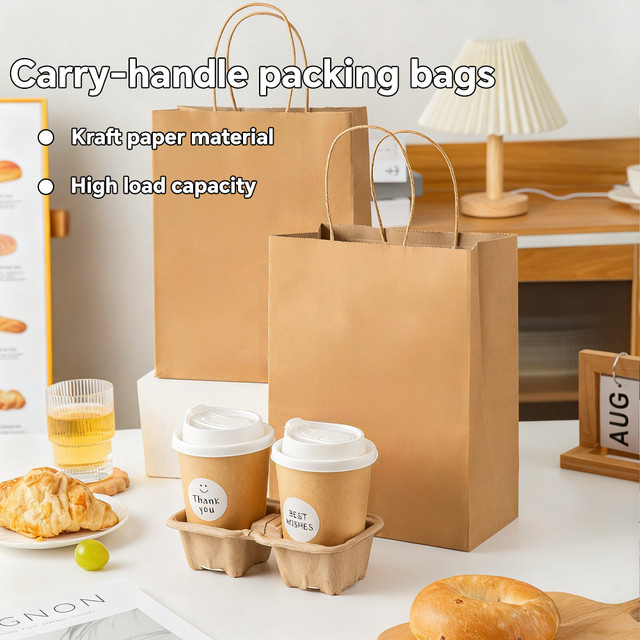 Kraftpapier-Geschenktüten mit Griff in Braun und Grün für Anlässe wie Weihnachten, Hochzeit, Geburtstag oder Party - Bild 1