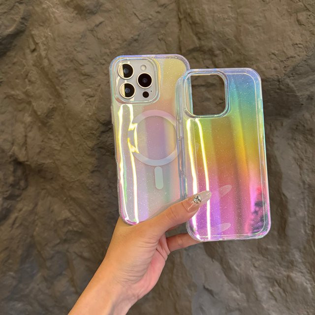 Magsafe kompatible Handyhülle mit Regenbogen-Diamant-Design für Apple iPhone 17 16 15 14 13 12 Pro Max in Multicolour - Bild 1