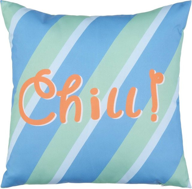 Pocoline Dekokissen quadratisch aus Polyester, gestreift, Blau/Grün/Orange, B/H: 40 x 40 cm - Bild 1