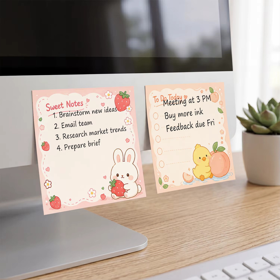 4 Stück Set mit 200 Blatt selbstklebenden Haftnotizen mit niedlichen Tier- und Fruchtmotiven, Multicolor, B/H: 7,5 x 7,5 cm - Bild 2