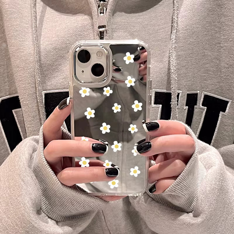 Stoßfeste iPhone Handyhülle mit Blumenmuster und Make-up-Spiegel in Transparent für Apple iPhone 15 16 14 13 12 11 Pro Max X XR XS - Bild 2