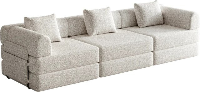 PXloue 3 Sitzer Schlafsofa mit Bettfunktion und Stauraum aus Chenille in Beige - Bild 1
