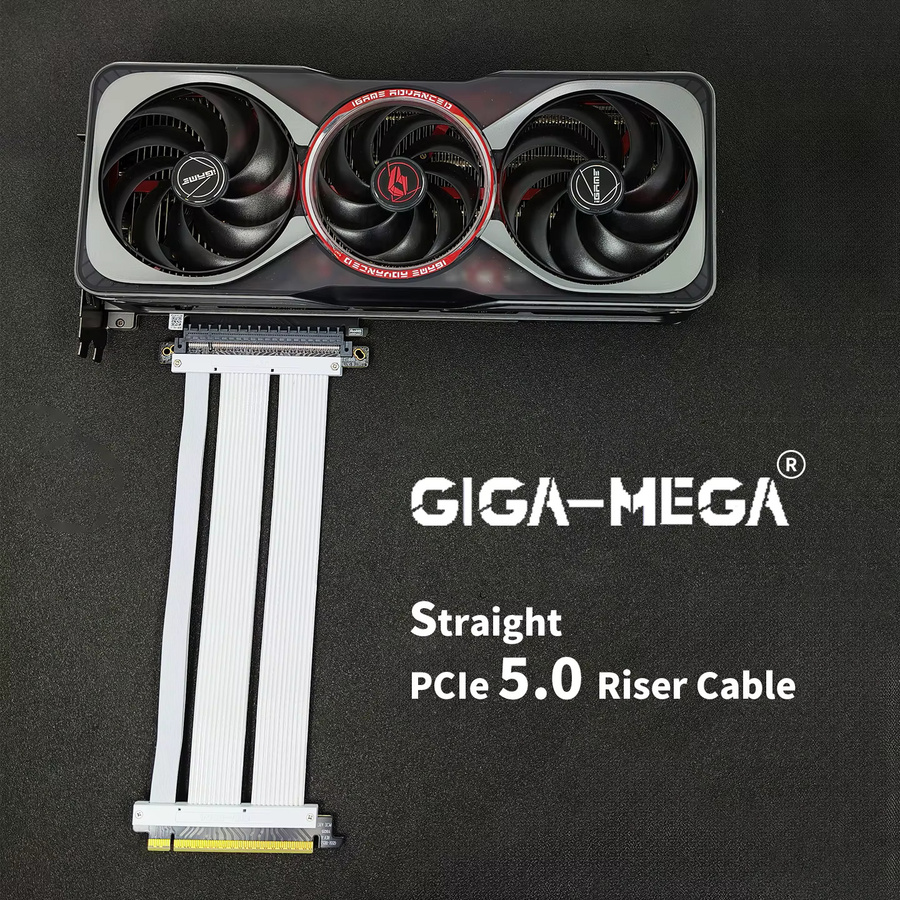 GIGA-MEGA PCIe 5.0 Riser-Kabel, Gerade, Schwarz, PCIe 5.0 x16 mit 64GB/s Geschwindigkeit, kompatibel mit RTX5090/RX9070 und PCIe 4.0 - Bild 4